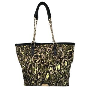 Juicy Couture Weekend Warrior Nylon Tote Camouflage Leopard Gold Chain and Charm